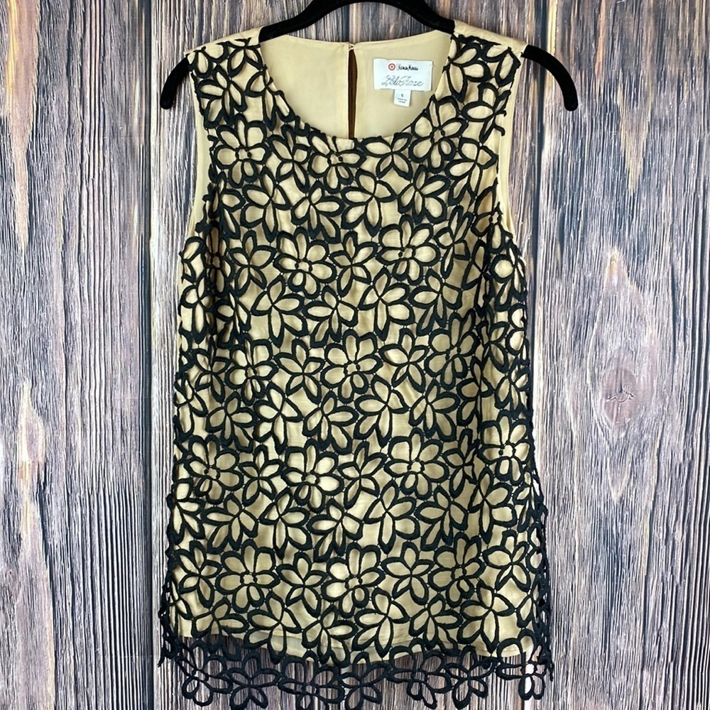 Neiman Marcus Lela Rose Silk & Cotton Blouse W/ Black Floral Overlay- Sz Sm